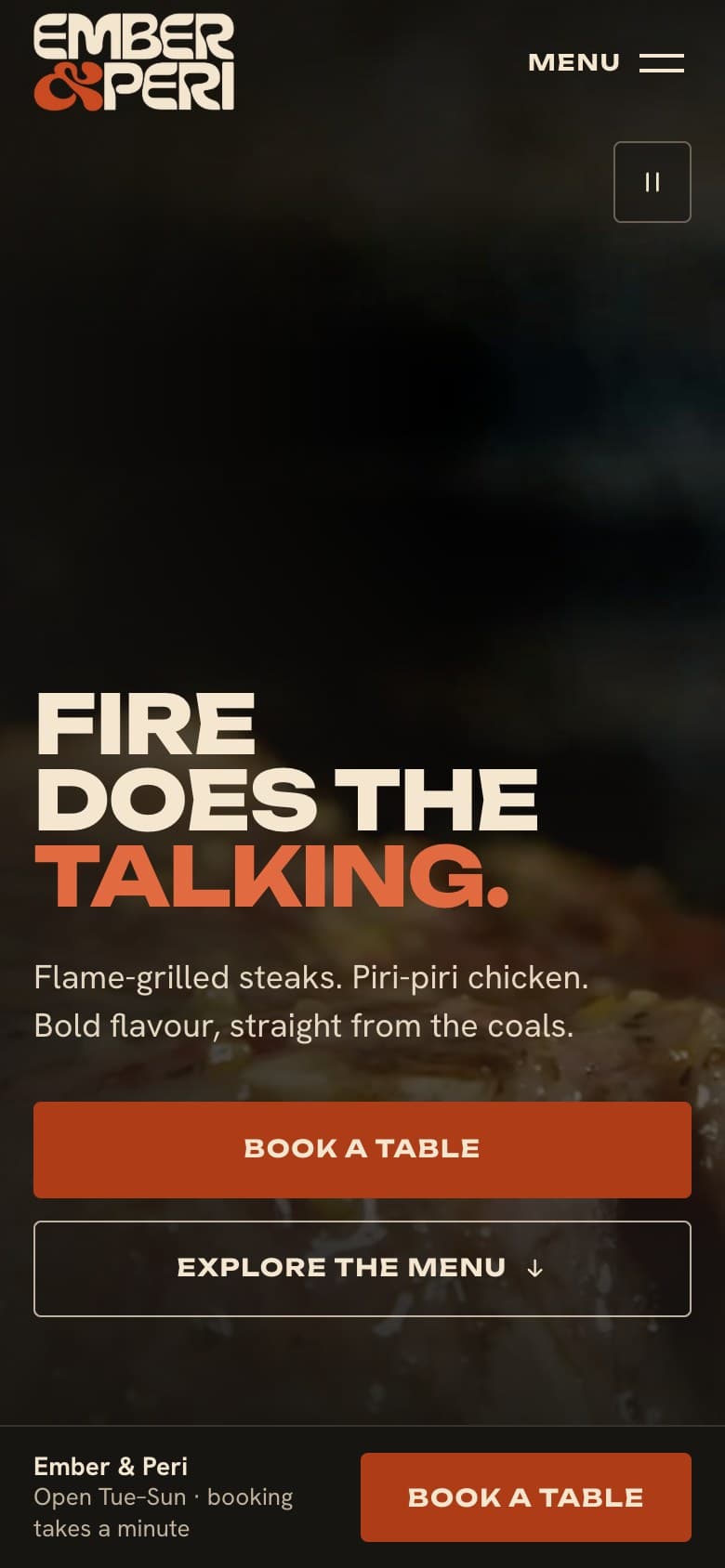 Ember & Peri homepage on a phone